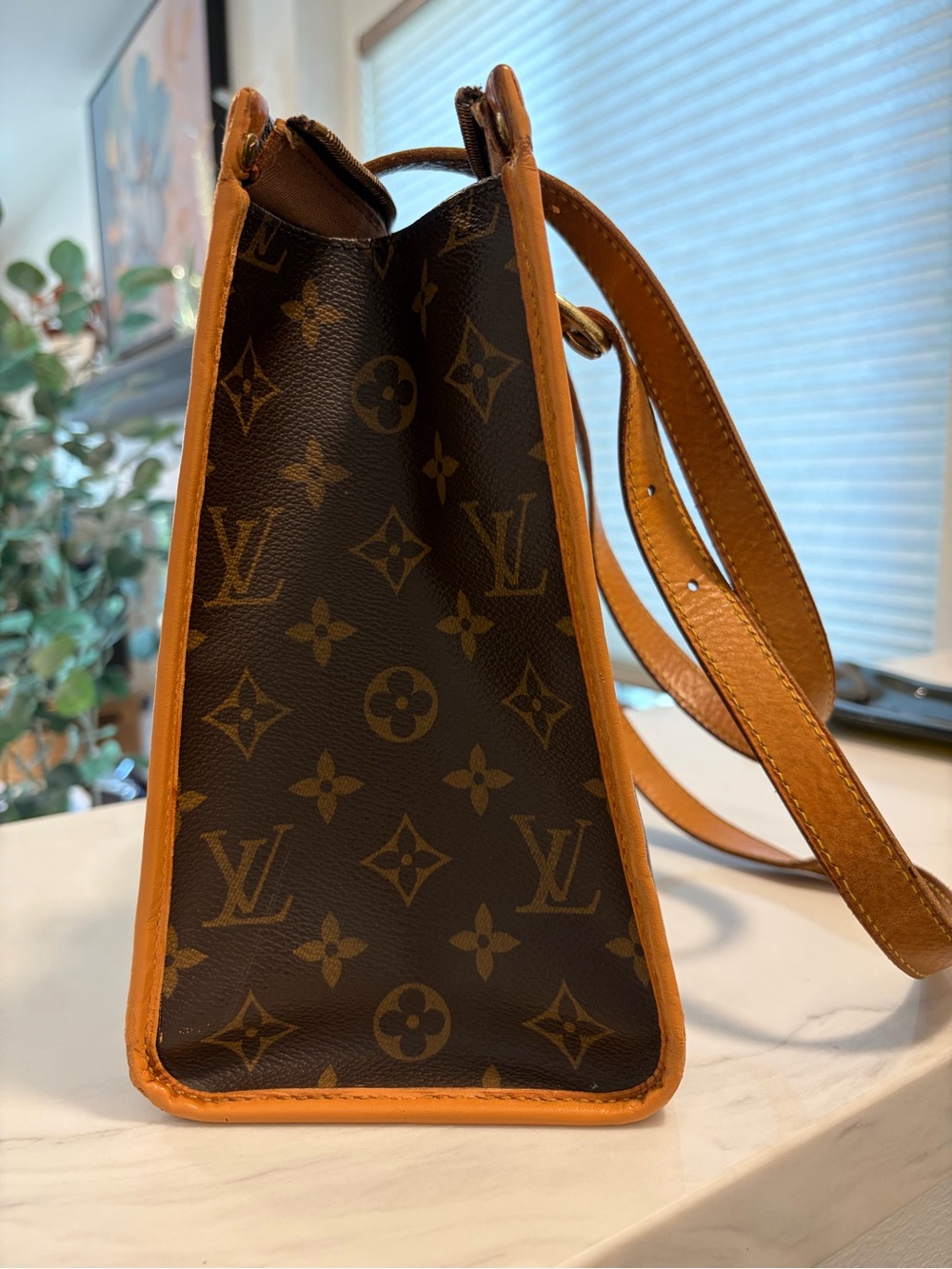 Louis Vuitton Monogram Canvas Tote in Brown and Tan Leather Trim - Picture 3 of 13